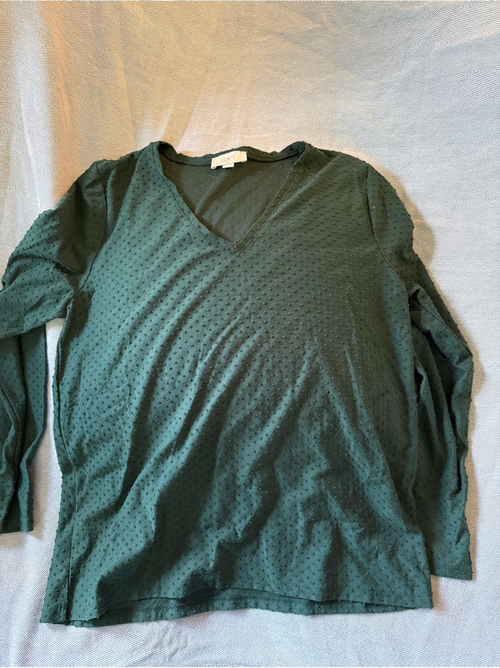 LOFT Forest Green Textured V-Neck Long Sleeve Top